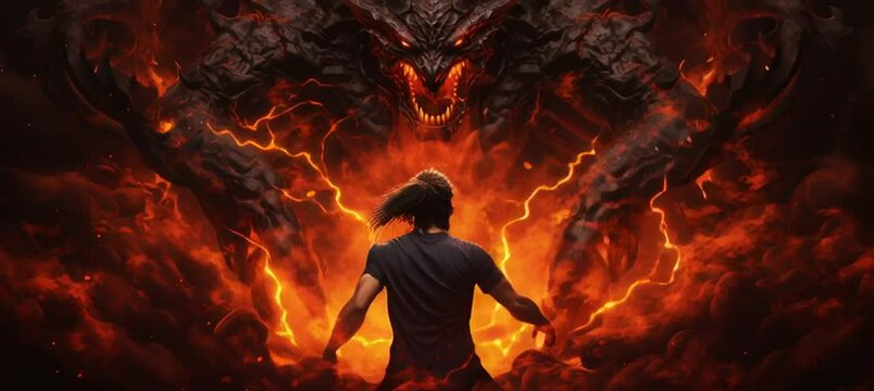 ifrit vs demon vector illustration , ai generative video