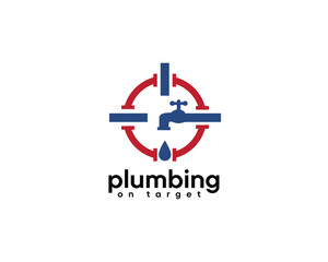 creative plumbing logo circular pipe connection forming target with water tap logo design template
