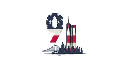 11 September- illustration for Patriot Day USA poster or banner.