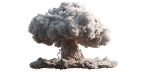 Large gray mushroom cloud explosion isolated on transparent background