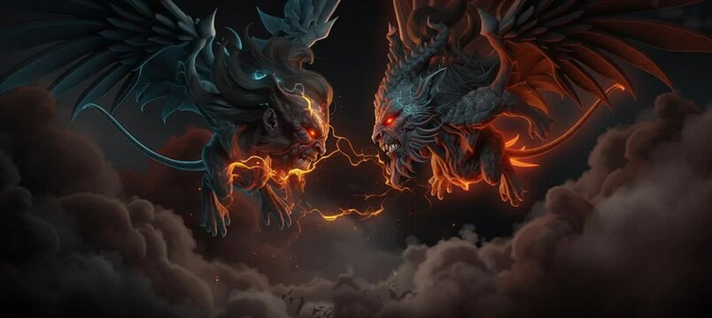 ifrit vs demon vector illustration , ai generative video