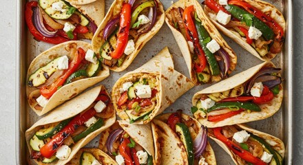 Assorted Grilled Vegetable Tacos On Tray