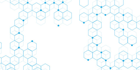 Hexagon concept design abstract technology background. with 3D Futuristic honeycomb mosaic white background .Science network pattern, connecting lines and dots Medical background, Vector illustration