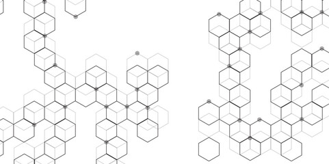 Hexagon concept design abstract technology background. with 3D Futuristic honeycomb mosaic white background .Science network pattern, connecting lines and dots Medical background, Vector illustration