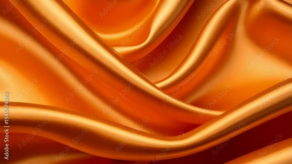 Poster close-up of flowing orange silky fabric with luxurious ripples and curves creating an elegant abstra