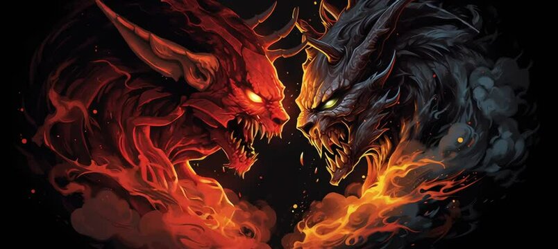ifrit vs demon vector illustration , ai generative video