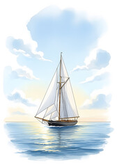 Fototapeta premium Classic Sailing Vessel in Soft Watercolor Illustration