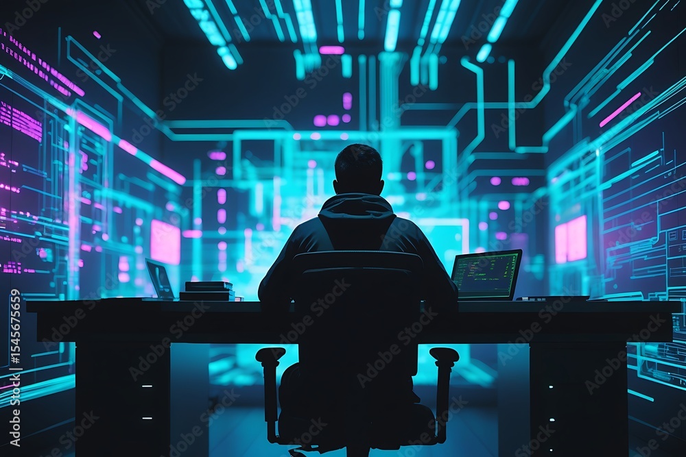 Aufkleber cyberpunk hacker neon room digital code image