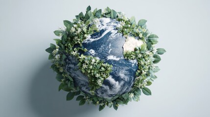 A vibrant globe adorned with lush green foliage, symbolizing environmental harmony.