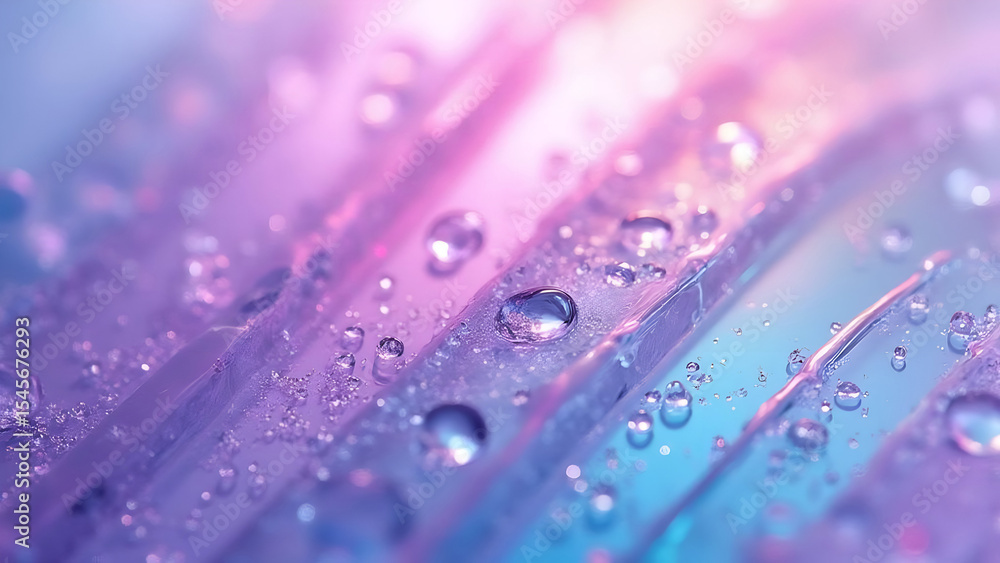 Poster close-up capture of water droplets on a translucent surface with gradient lighting