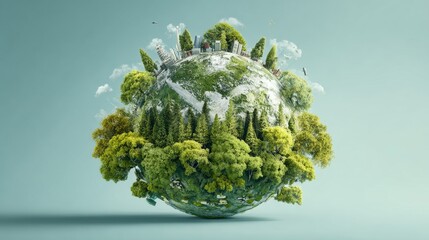 A vibrant globe surrounded by lush greenery, symbolizing earth's natural beauty.