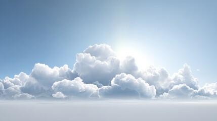 Beautiful fluffy clouds illuminated by sunlight against a clear blue sky.