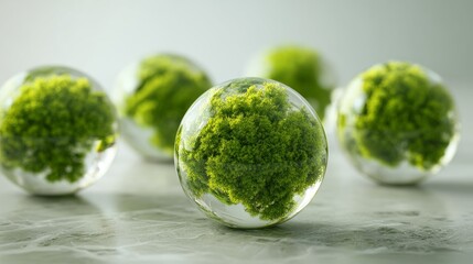 Beautiful green moss in glass orbs, creating a serene and natural decoration.