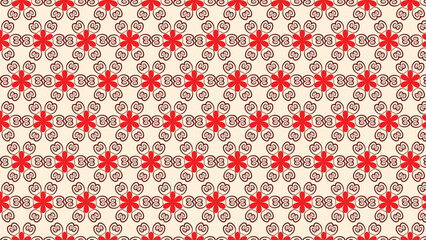 Red Flower and Swirl Pattern Beige Background vector