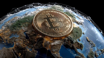 Bitcoin Positioned at Intersection of World Map and Digital Innovation