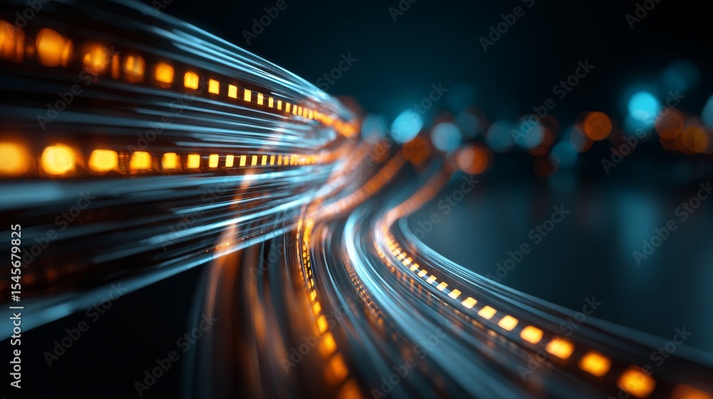 Poster dynamic light trails representing modern technology and innovation in a digital world.