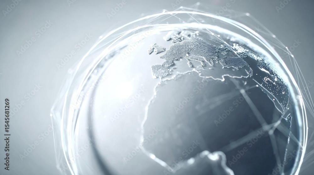 Poster futuristic globe representation showcasing global connectivity and digital networks.