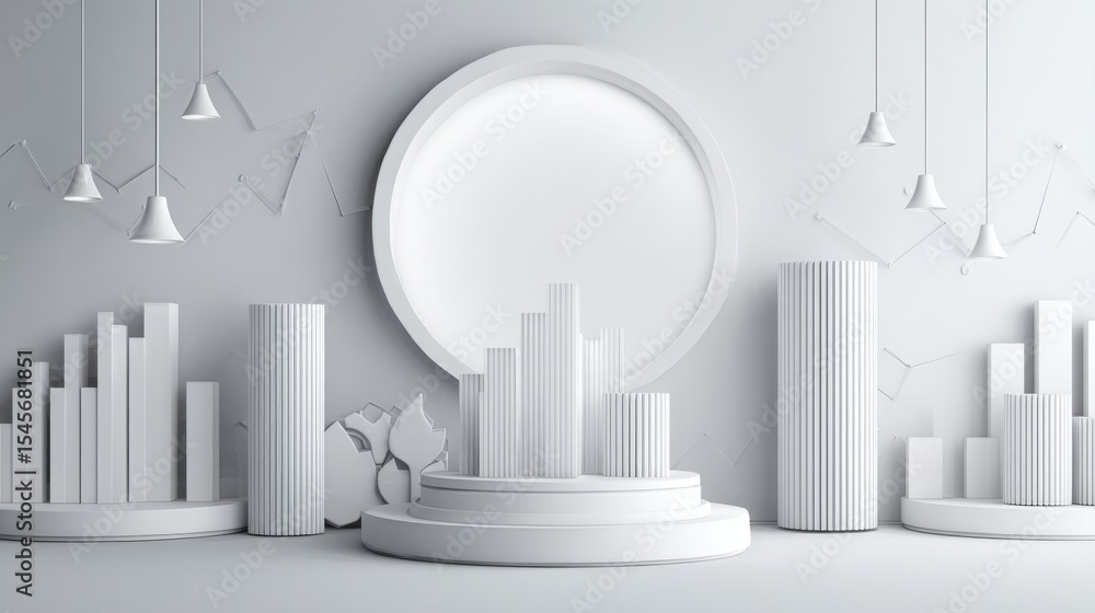 Poster minimalist display with geometric shapes and subtle lighting for creative projects.
