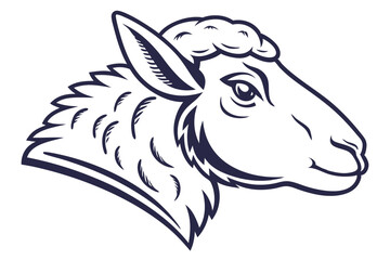 Isolated side view of a stylized sheep head with detailed fur and defined lines