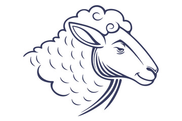 Minimalist sheep head line drawing shows fluffy wool and detailed facial features