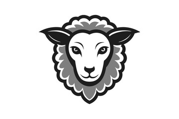 A monochrome lamb face gazes forward with its fluffy wool and pointed ears