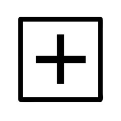 Black plus sign icon in a square shape for digital applications  