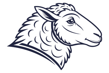 A white sheep's head is drawn with sharp blue lines against a stark white background