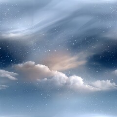 Fototapeta premium Seamless pattern of a celestial illustration featuring a clear cloudless night sky with twinkling stars rendered in deep blue tones