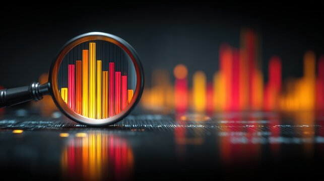Digital Marketing Analytics: Market & Customer Research Stats with Magnifying Circle Charts & Graphs