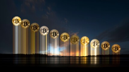 Bitcoin Price Sequence Visualization Against a Sunset Background