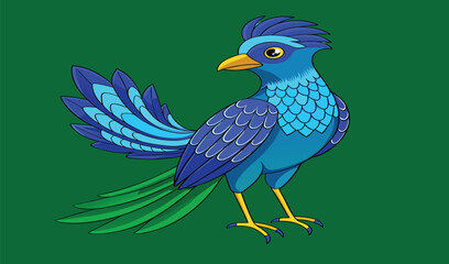 Fototapeta premium Vibrant blue bird with green tail feathers illustration