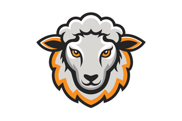 illustration portrays a sheep head with bright orange eyes and a stylized mane