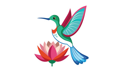 Vibrant hummingbird and lotus flower illustration