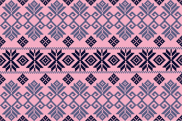 Fototapeta premium seamless knitted pattern, Purple background, pixel, pattern, wallpaper, decor, design, textile, tile, blue, flower ,seamless