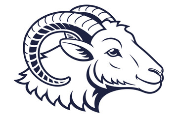 Navy ram head featuring massive horns with distinctive segmented texture is displayed over white background