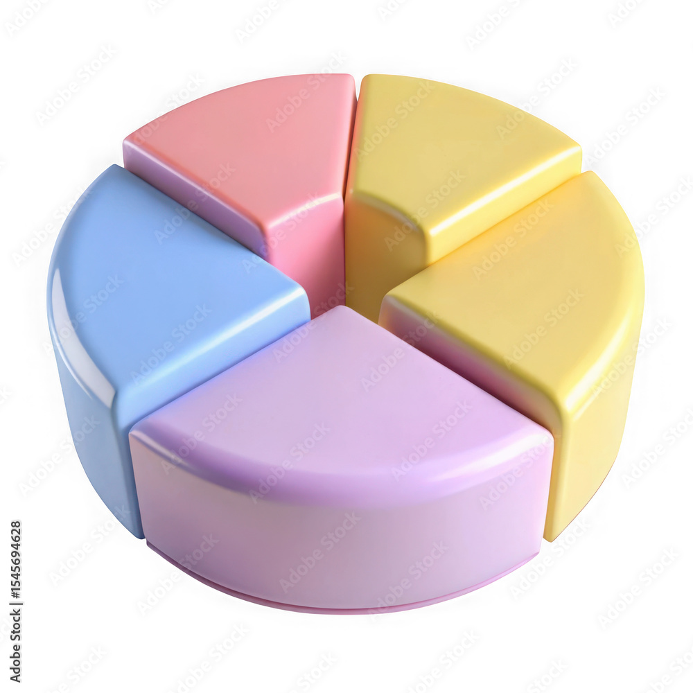 Poster pastel color pie chart 3d render isolated on transparent background