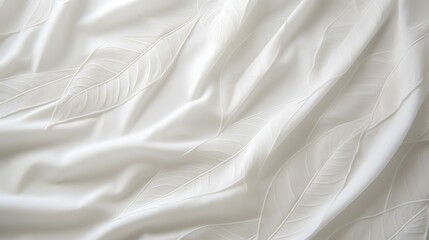 Obraz premium White Satin Fabric with Delicate Leaf Vein Embossed Pattern, Elegant Textile Design