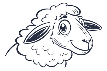 Cute sheep cartoon head drawing shows a simple and cheerful design