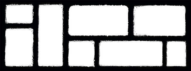 White grungy brush and frame  on black background. Grunge torn square highlights, overlays collection. grungy brush strokes. Grunge border dialog text box. eps 10