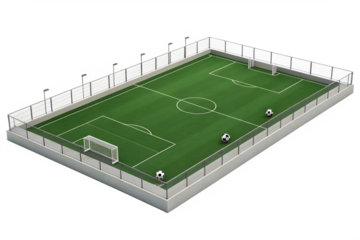 Football Soccer playground Side view 3D rendering illustration isolated on a transparent background