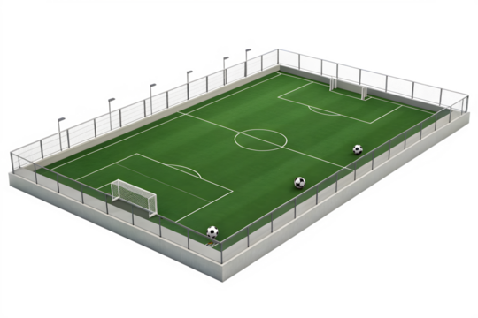 Football Soccer playground Side view 3D rendering illustration isolated on a transparent background