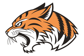 Striking tiger mascot displays a fierce snarl with sharp teeth visible in profile