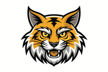 Fierce cartoon tiger face with yellow eyes shows its sharp teeth menacingly
