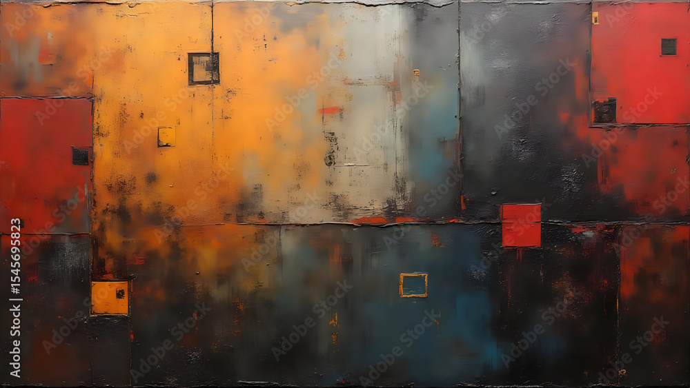 Aufkleber abstract painting featuring squares and rectangles with a textured surface