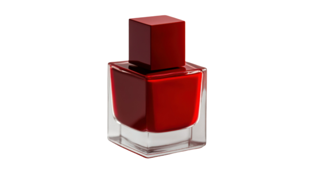 Title: Red Square shaped Nail Polish Bottle Isolated on White Background