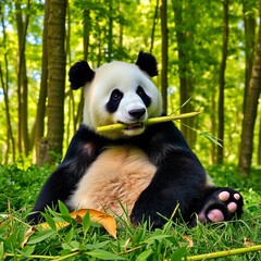 Naklejka premium giant panda eating bamboo