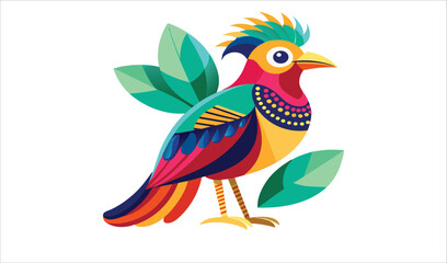 Fototapeta premium Vibrant colorful bird illustration with leaves