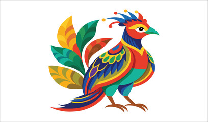 Obraz premium Colorful artistic bird illustration with floral tail