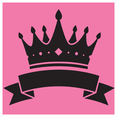 Elegant black crown and ribbon on a pink background simple design for royal themes
