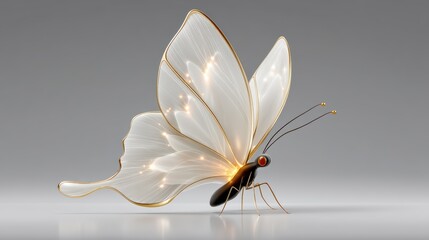 A Stunningly Illustrated Digital Art of a Fantastical Butterfly with Shimmering Gold Wings and Enigmatic Red Eye